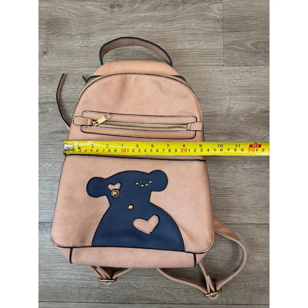 Pink Mini Backpack Cute Bear Faux Leather Travel Bookbag School Purse 12 Inch